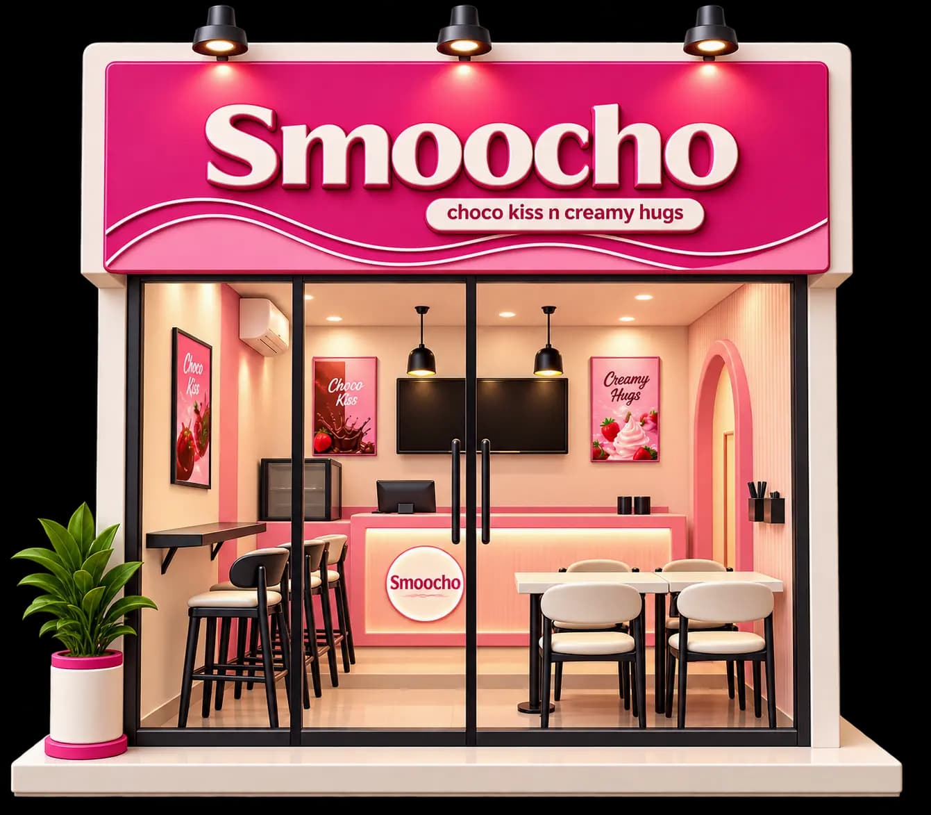 A SmooCho outlet, fitted out in the brand's pink and cream.